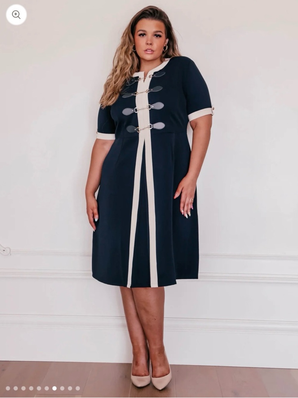 The Fox Group X Jessakae Grace Dress 2X Navy Blue Cream Gold Trim Detail NWT